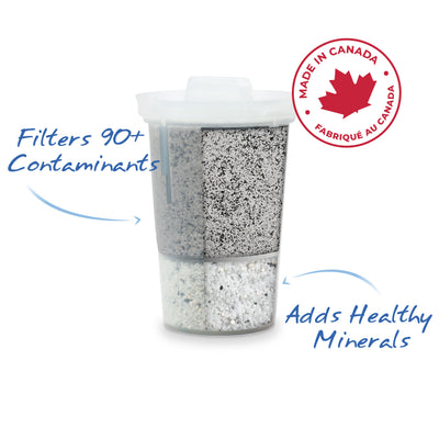 Santevia MINA Fluoride Filter filters over 90 contaminants, adds healthy minerals and is made in Canada