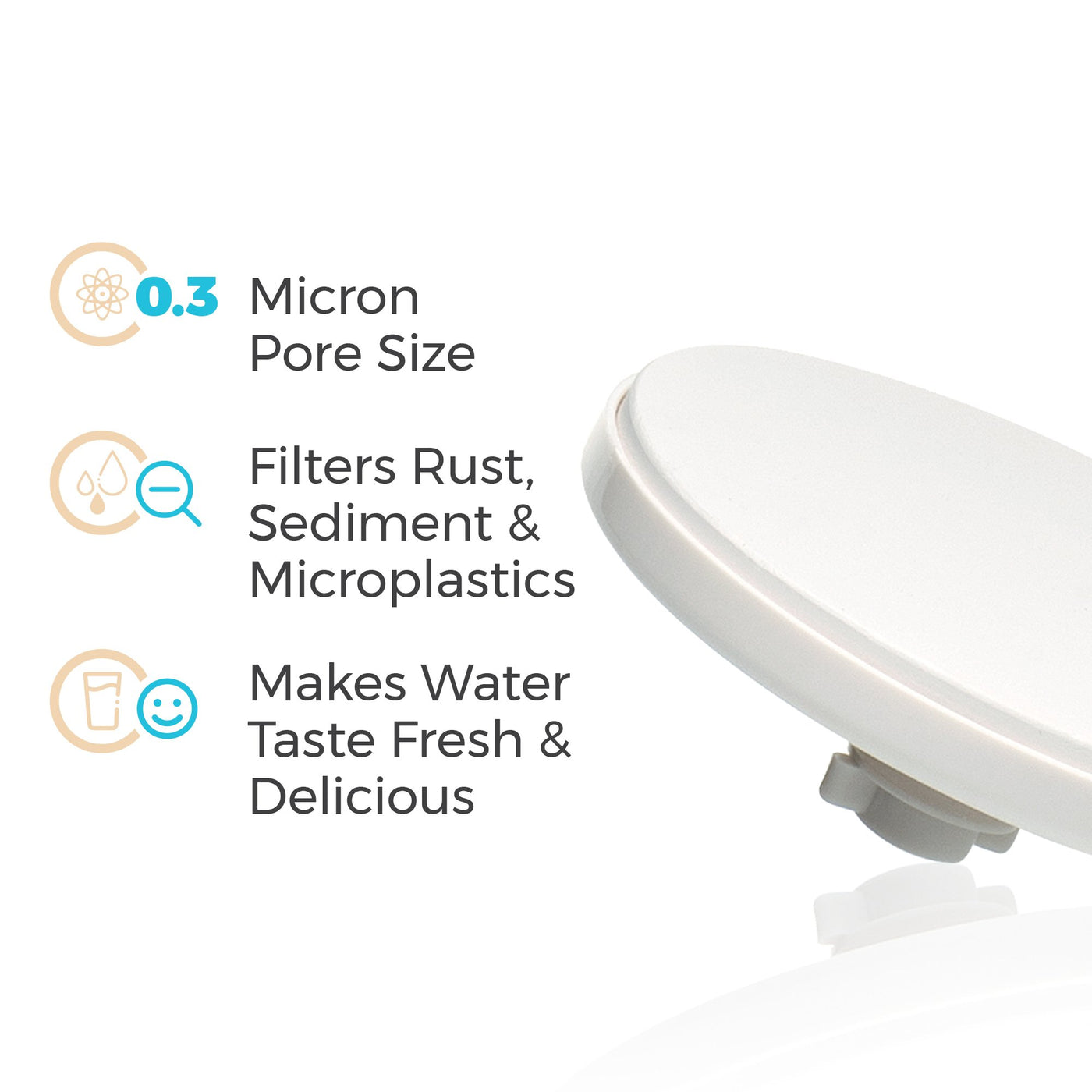 The Santevia Gravity Water System Ceramic Pre-filter has a 0.3 micro pore size that allows it to filter rust, sediment, and microplastics