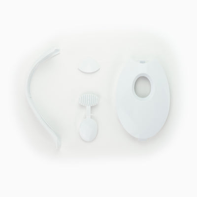 The Santevia MINA 2 Pitcher conversion kit components, including a new handle, lid, spout, and float valve.